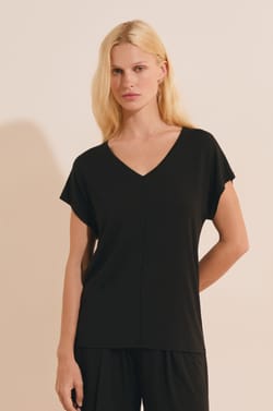 Top de manga corta liso de modal;${refinementColor}