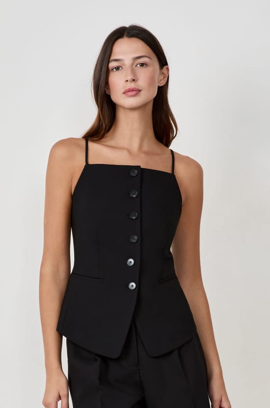 Sleeveless Button-Up Cardigan;${refinementColor}