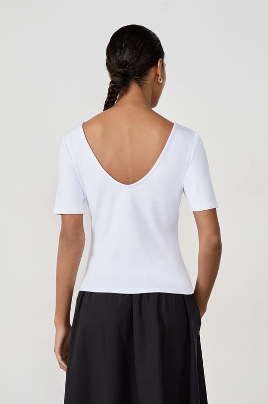V-neck backless cotton T-shirt;${refinementColor}