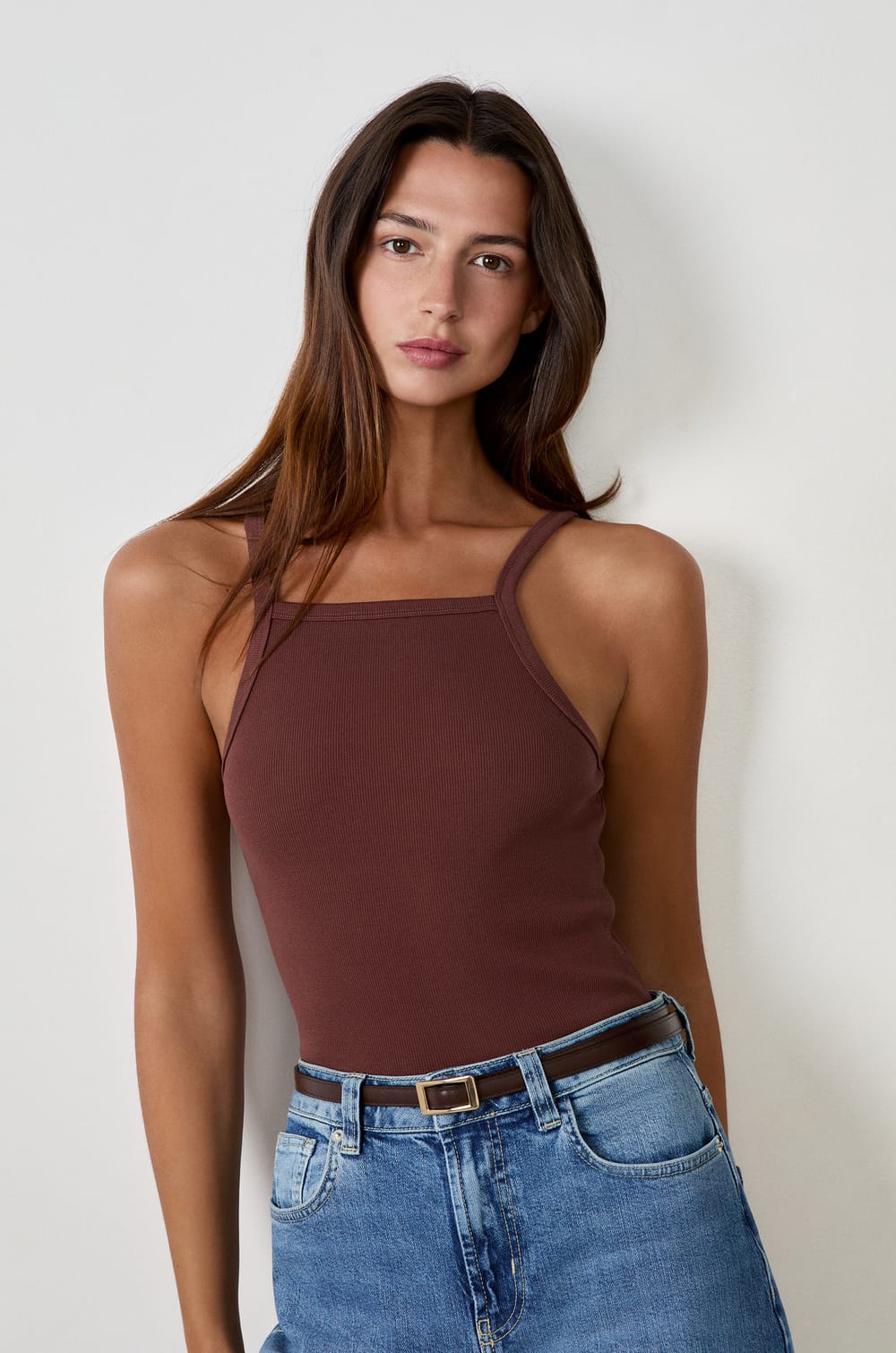 Débardeur côtelé en coton;${refinementColor}