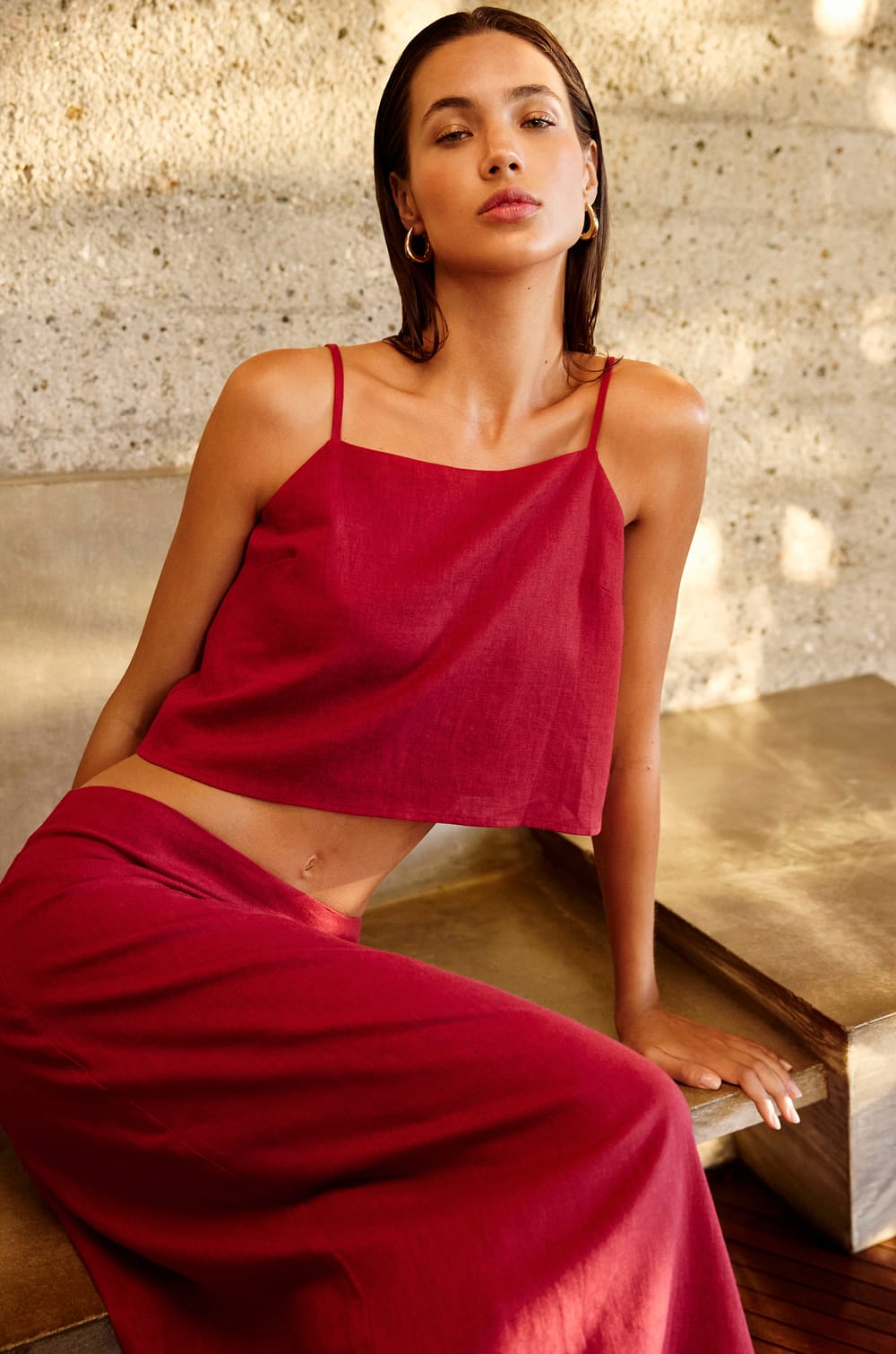 Top sans manches en lin m&eacute;lang&eacute;;${refinementColor}