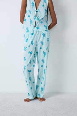 Pantalon de pyjama en coton &agrave; motifs;${refinementColor}