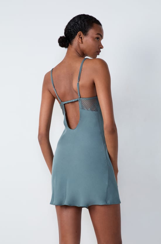 Short Nightdress With Lace Neckline;${refinementColor}
