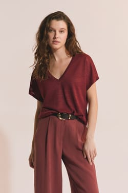 T-shirt manches courtes &agrave; col V;${refinementColor}