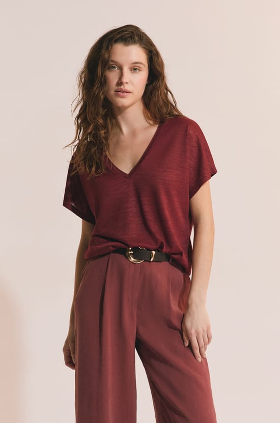 T-shirt manches courtes &agrave; col V;${refinementColor}