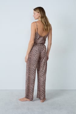Satin Pajama Pants With Leopard Print;${refinementColor}