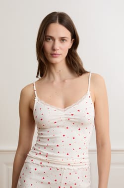 Caraco en pointelle &agrave; motifs c&oelig;urs en coton;${refinementColor}