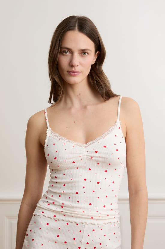 Caraco en pointelle &agrave; motifs c&oelig;urs en coton;${refinementColor}