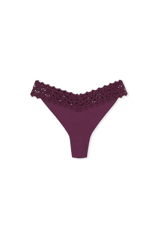 Tanga en microfibre et dentelle;${refinementColor}