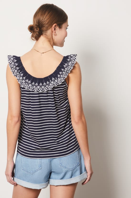 Ruffled Neck Tank Top;${refinementColor}