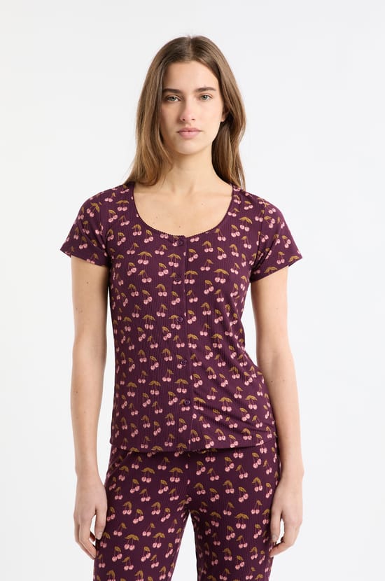 Pyjama T-shirt met kersenmotief;${refinementColor}