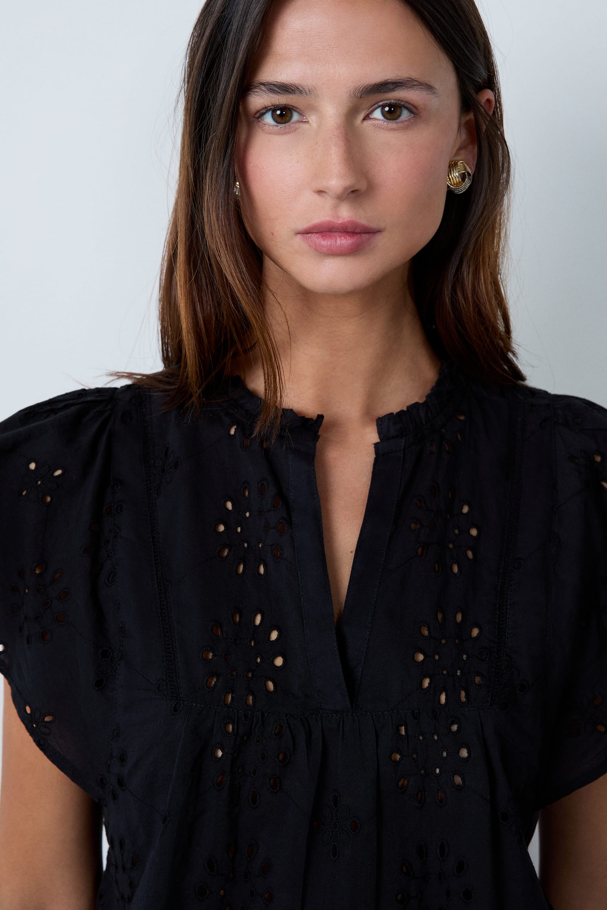 Chemise En Broderie Anglaise Noire À Manches Courtes | Ensembles | PLT FR