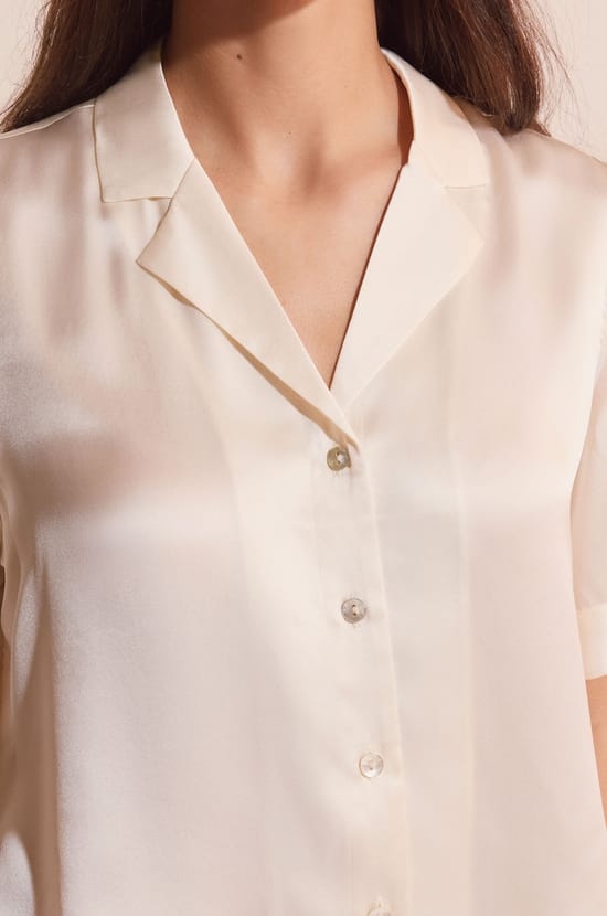 Chemise de pyjama manches courtes en soie;${refinementColor}