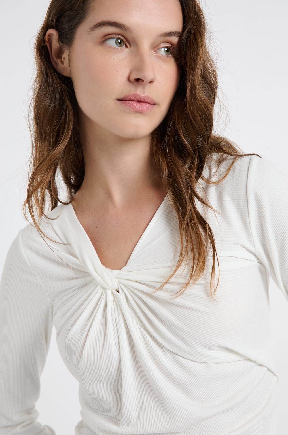 Draped Effect Ribbed T-shirt;${refinementColor}