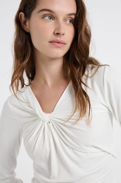 Draped Effect Ribbed T-shirt;${refinementColor}