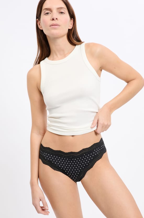 Tanga con bordes de encaje de microfibra;${refinementColor}