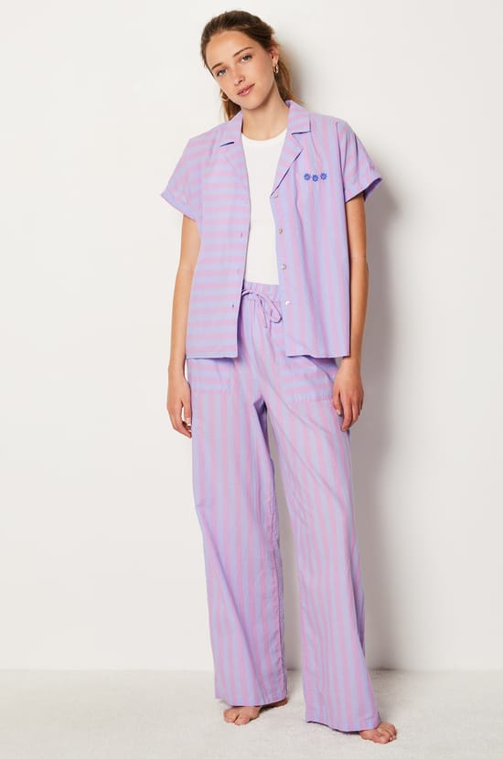 Short-sleeved Striped Pyjama Shirt;${refinementColor}
