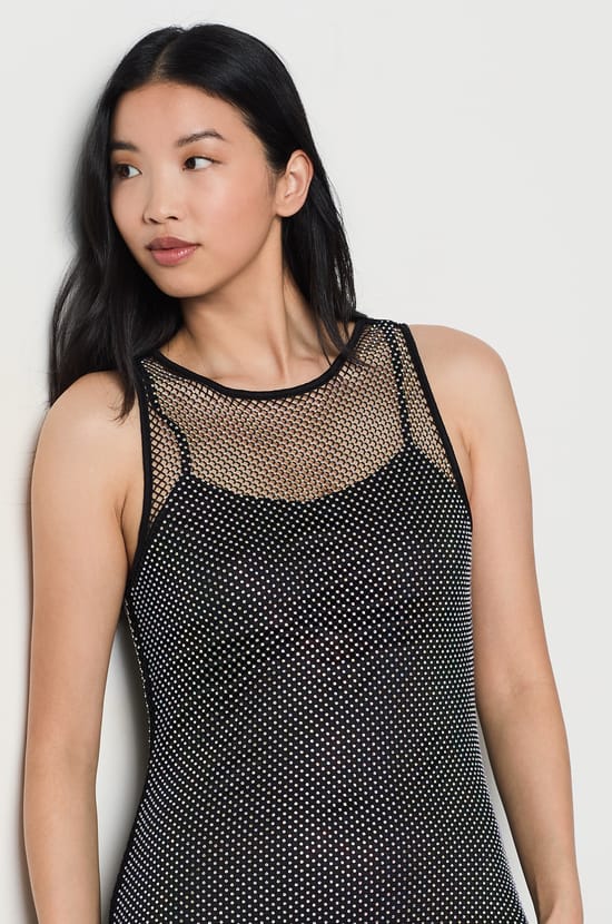 Long dress with rhinestones;${refinementColor}