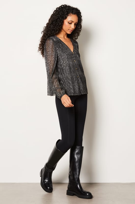 Chemise col V à paillettes;${refinementColor}
