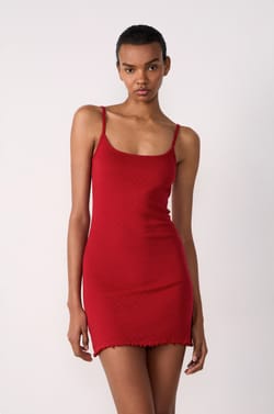 Nightdress with thin straps in cotton pointelle;${refinementColor}