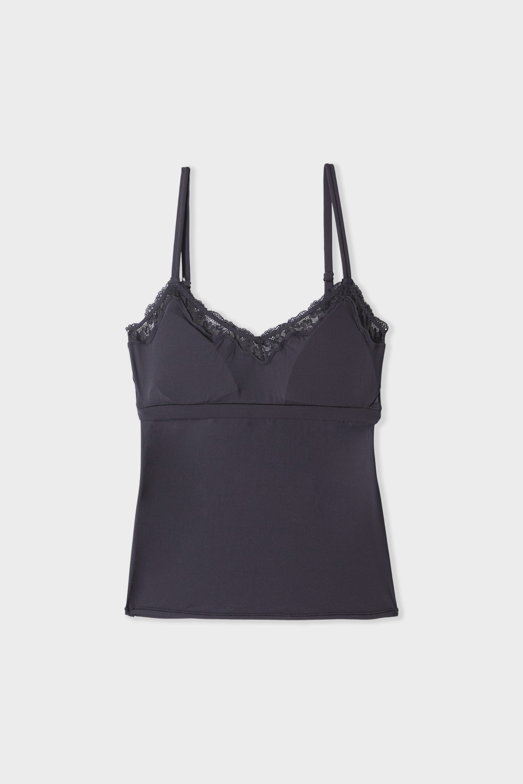 Camisole in microfibre and lace with integrated bralette and pads