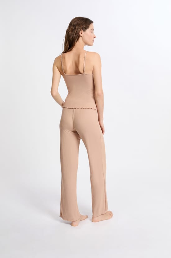 2-Piece Ribbed Knit Pyjama Set with Lace Details;${refinementColor}