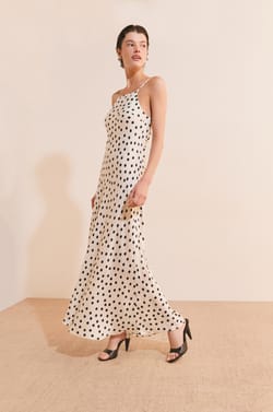 Robe longue &agrave; fines bretelles &agrave; pois;${refinementColor}