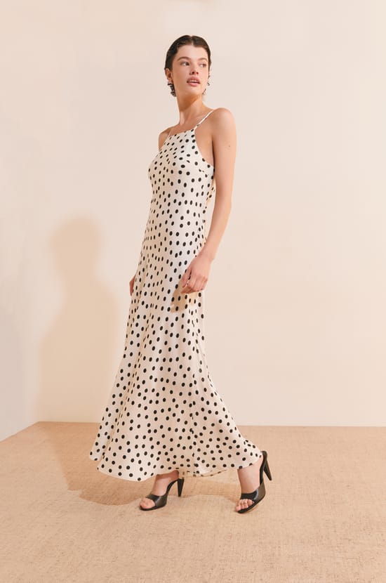 Long Dress With Thin Straps And Polka Dots;${refinementColor}