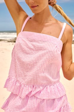 Top de algod&oacute;n con estampado de cuadros vichy;${refinementColor}