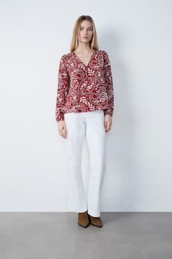 Chemisier col V &agrave; motifs;${refinementColor}