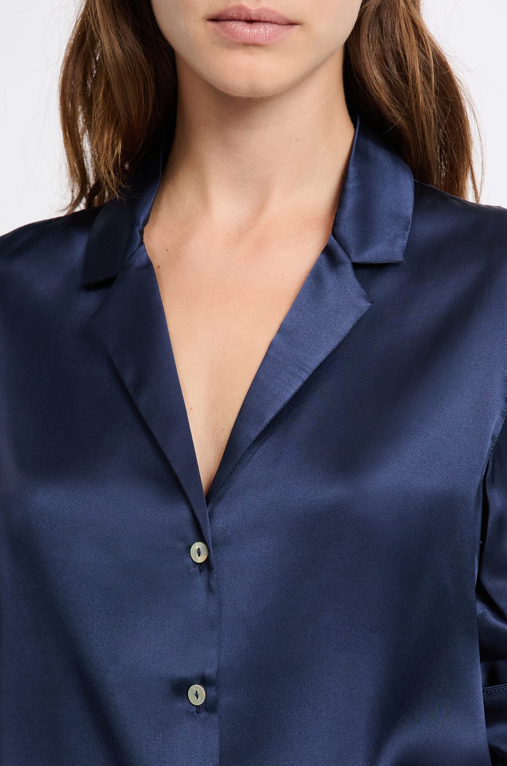 Long-Sleeved Washable Silk Pajama Shirt;${refinementColor}