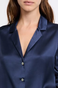 Long-Sleeved Washable Silk Pajama Shirt;${refinementColor}