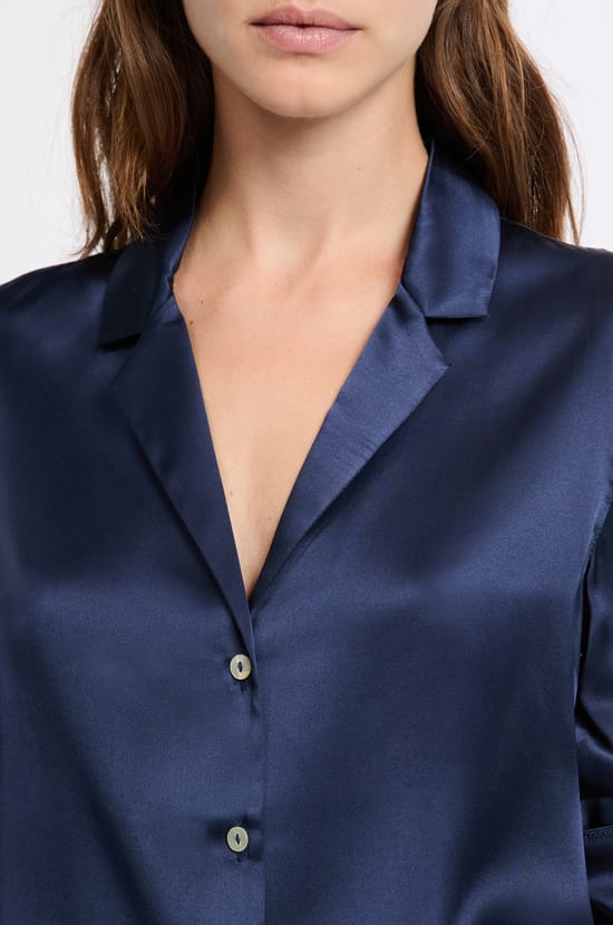 Long-Sleeved Washable Silk Pajama Shirt;${refinementColor}