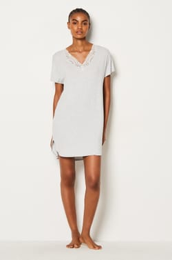 Modal Nightshirt With Lace Neckline;${refinementColor}