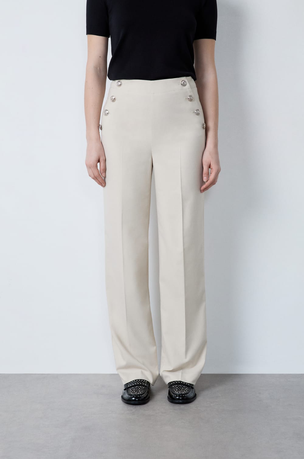 Wide-Leg Twill Pants;${refinementColor}