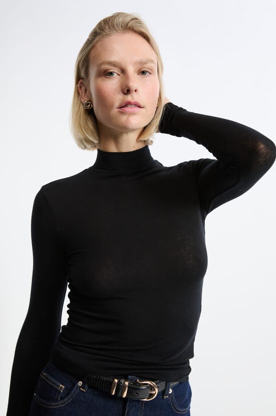 T-shirt manches longues col montant avec laine;${refinementColor}