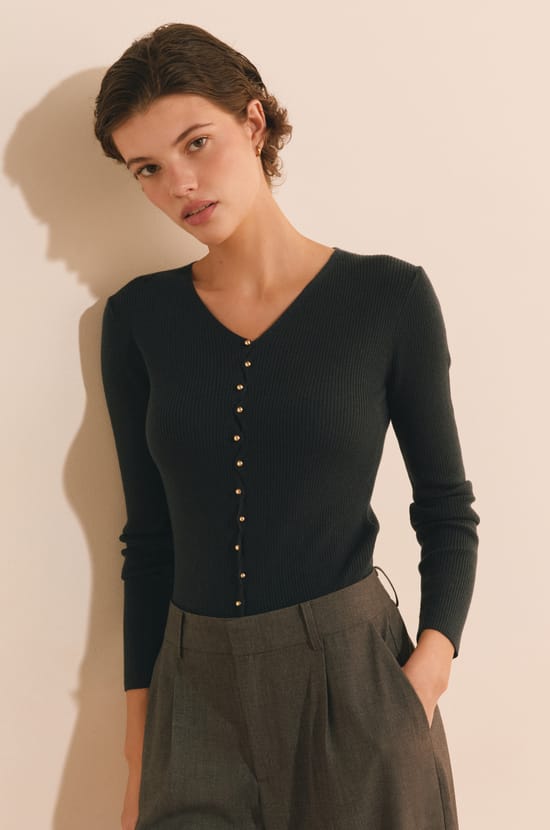 Cardigan c&ocirc;tel&eacute; &agrave; col V avec laine;${refinementColor}