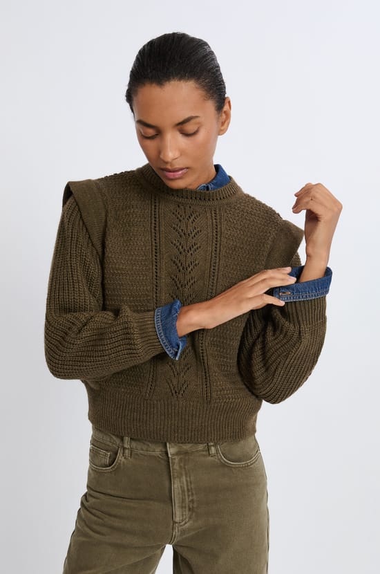 Wool Sweater With Shoulder Pads;${refinementColor}