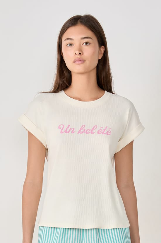 T-shirt de pyjama en coton côtelé;${refinementColor}