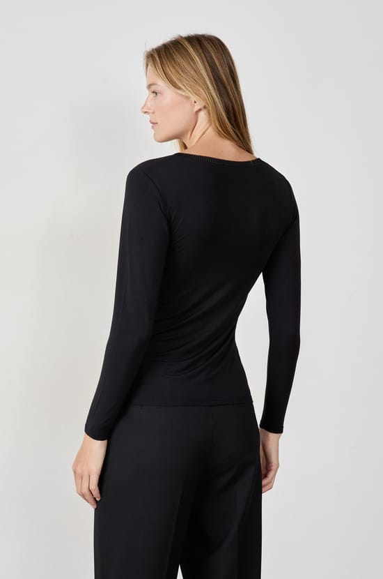 T-shirt manches longues col V en maille thermique ;${refinementColor}