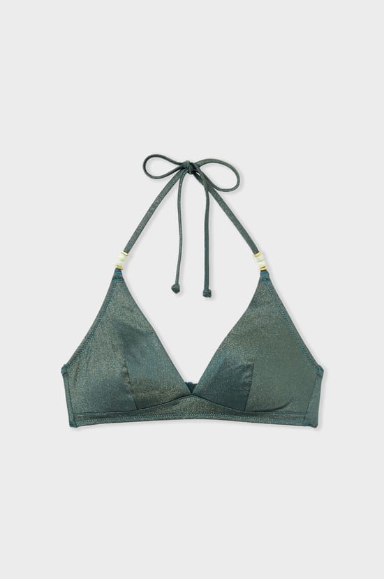Glittery Triangle Bikini Top;${refinementColor}