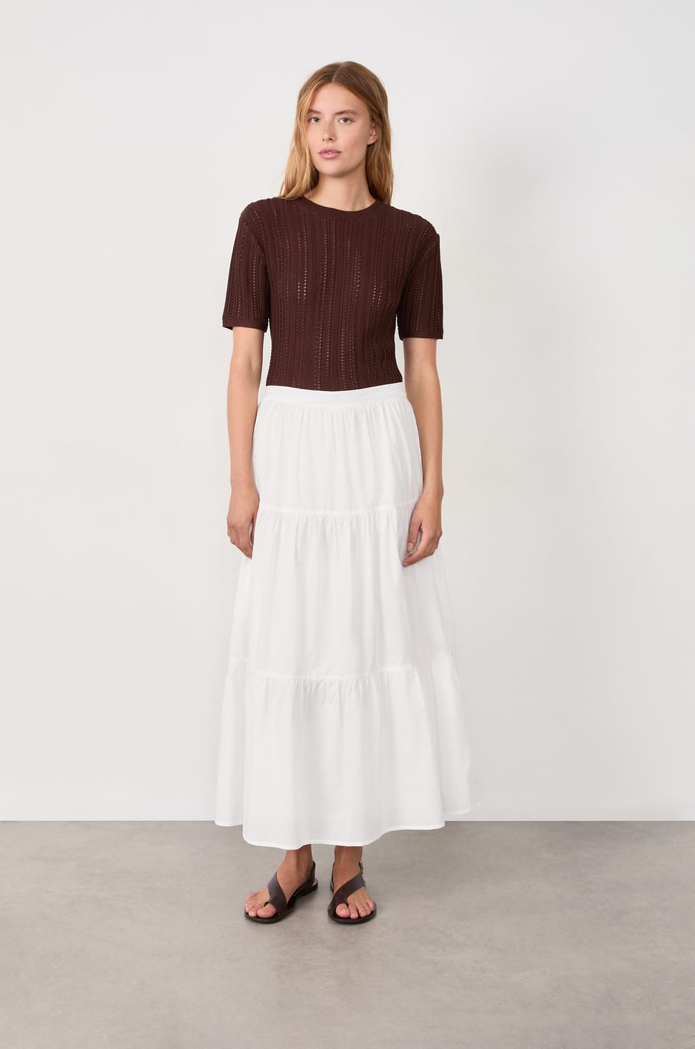 Jupe longue pliss&eacute;e en coton;${refinementColor}