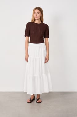 Jupe longue pliss&eacute;e en coton;${refinementColor}