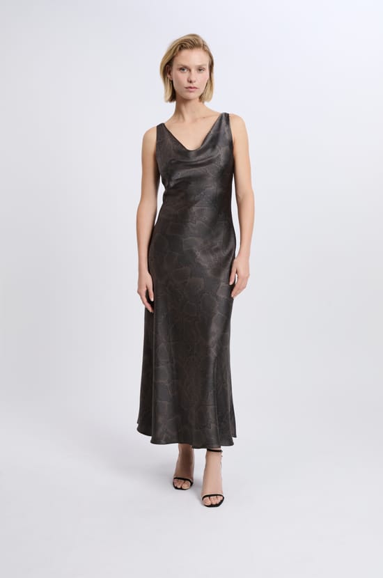 Satin Dress with Snake Print;${refinementColor}