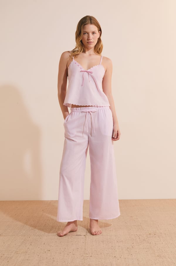 Pantalon de pyjama à rayures en coton;${refinementColor}