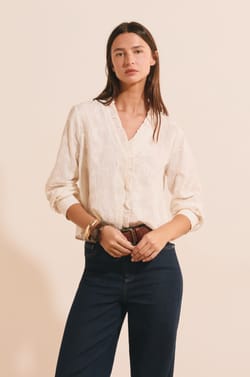 Chemise en coton avec d&eacute;tails broderie;${refinementColor}