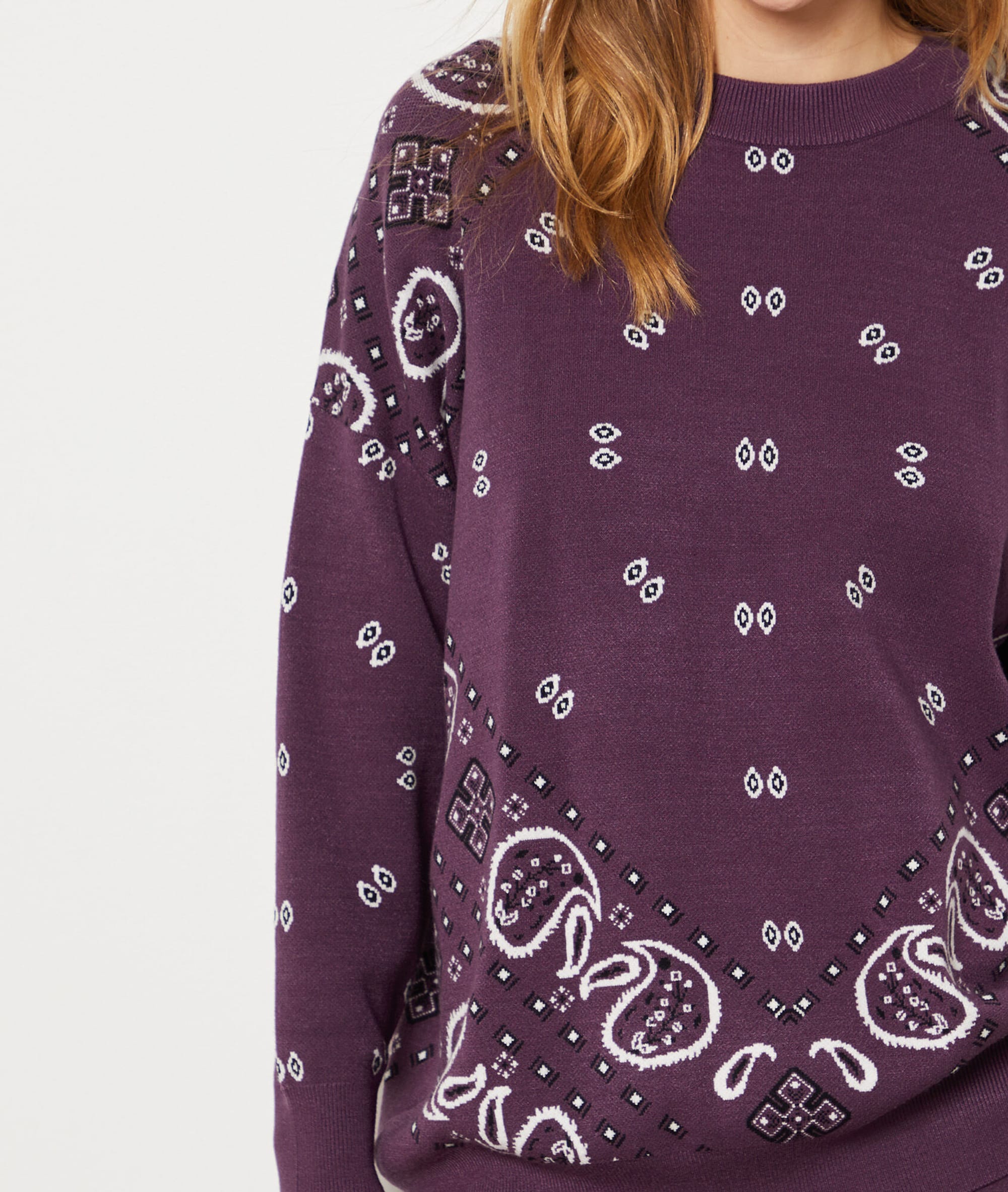 Pull col rond imprimé bleu ciel femme | Morgan