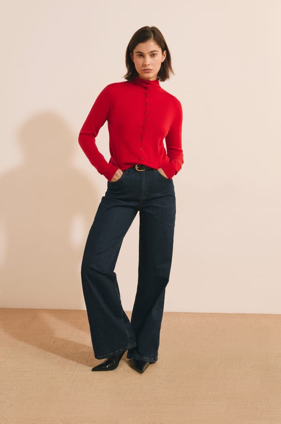 Cardigan &agrave; col montant avec laine;${refinementColor}