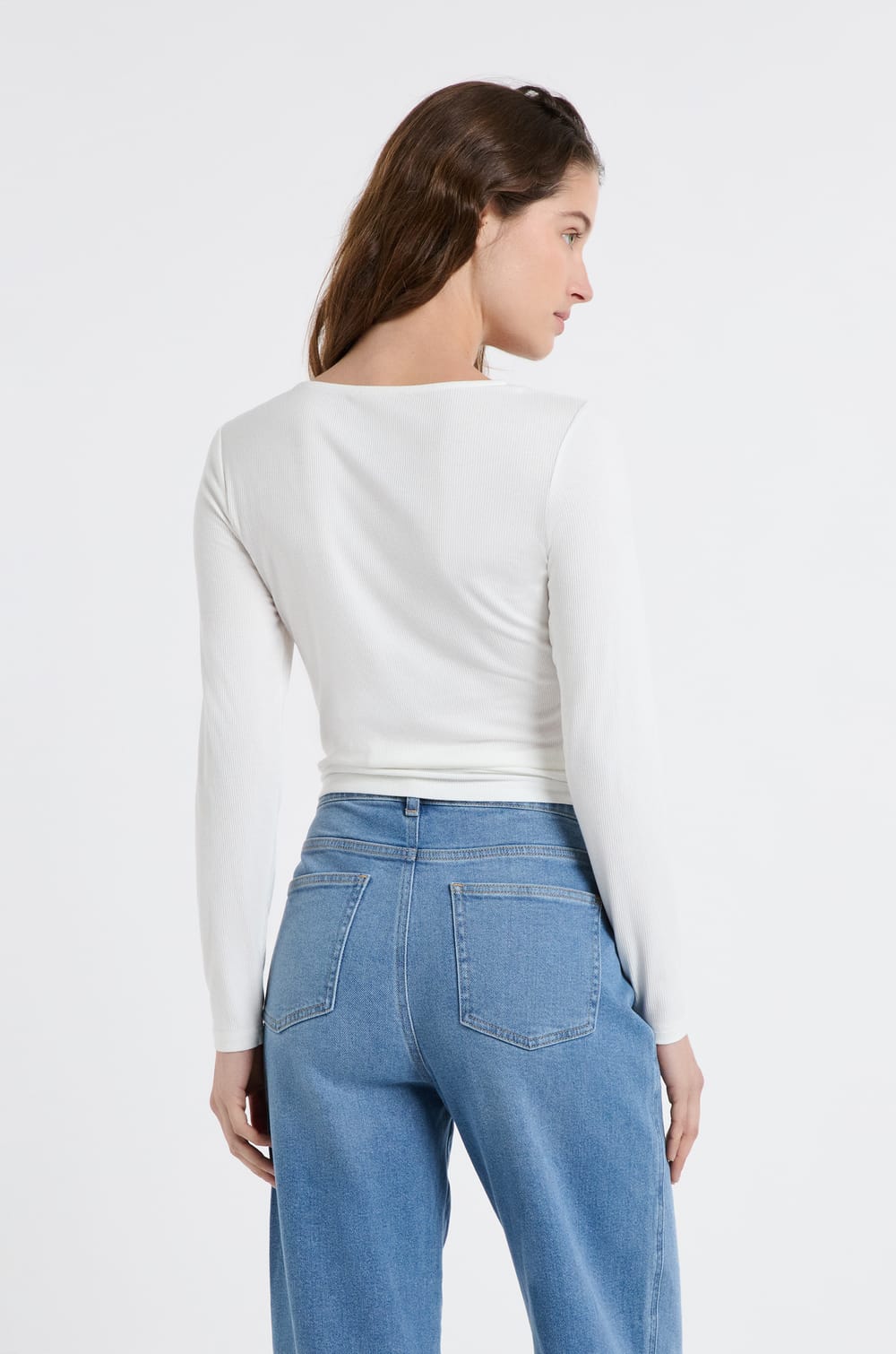 Draped Effect Ribbed T-shirt;${refinementColor}