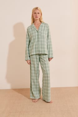 Pantalon de pyjama &agrave; carreaux en coton;${refinementColor}